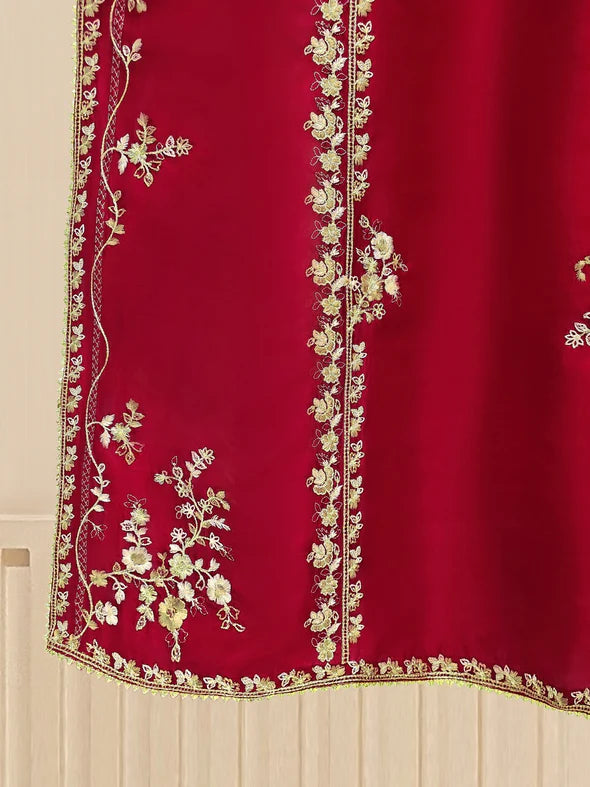3 PIECE - PURE RAW SILK EMBROIDERED SUIT S109507