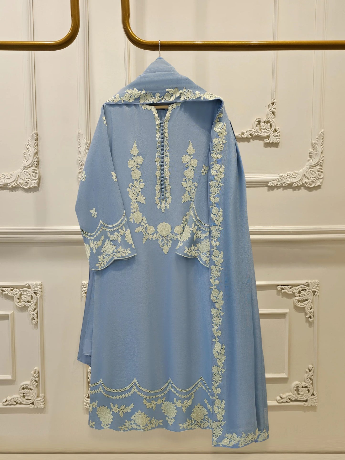 3 Piece - Pure Embroidered Cotton Net Suit S112014