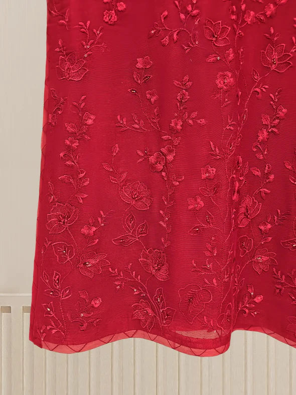 3 PIECE - PURE COTTON NET EMBROIDERED SUIT S109624