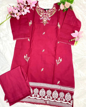 DARK PINK 2pc Embroidered Cotton Suit AFSANEH CTN-013