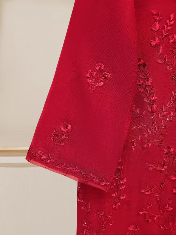 3 PIECE - PURE COTTON NET EMBROIDERED SUIT S109624