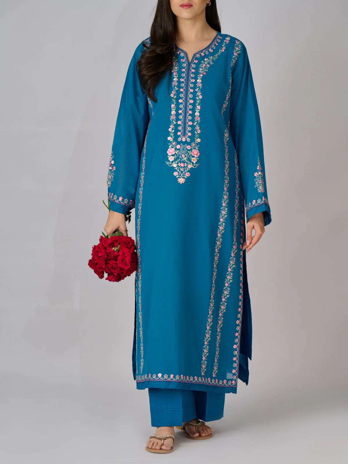 2 Piece - Embroidered Pure Swiss Voile Suit S110336