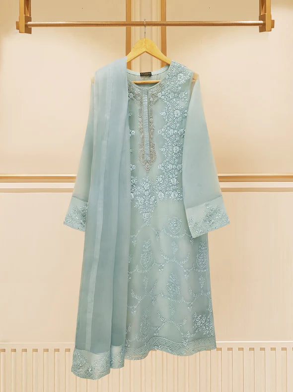 3 PIECE - PURE ORGANZA EMBROIDERED SUIT S108814
