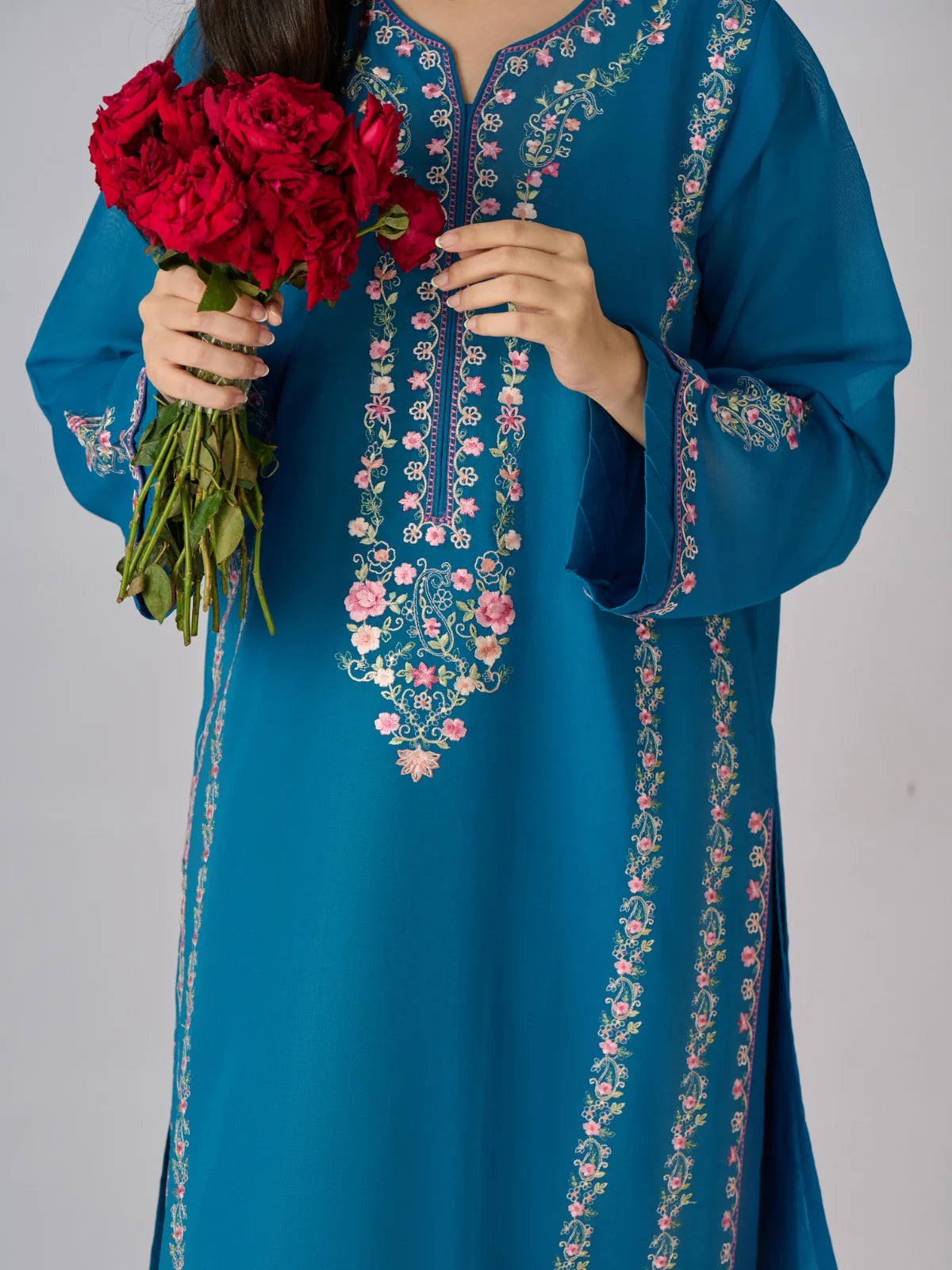 2 Piece - Embroidered Pure Swiss Voile Suit S110336