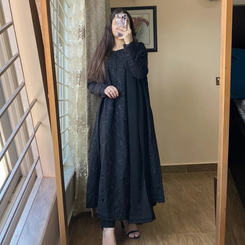 Black Self Embroidered 2PC