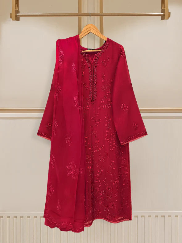 3 PIECE - PURE COTTON NET EMBROIDERED SUIT S109624