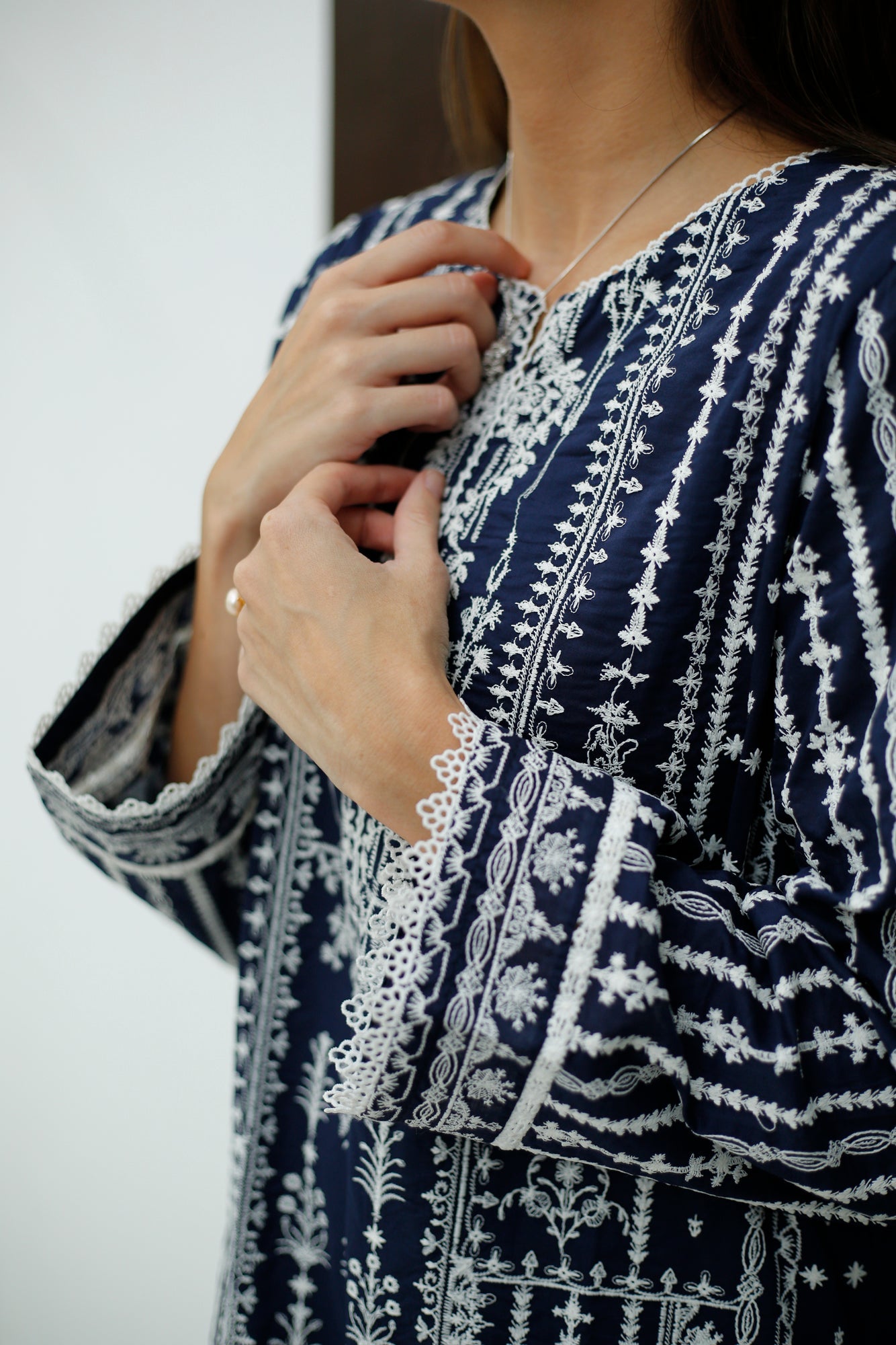 Navy Blue Embroidered Kurta