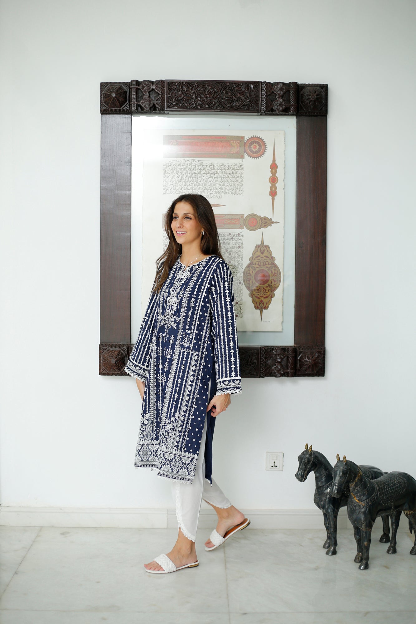 Navy Blue Embroidered Kurta