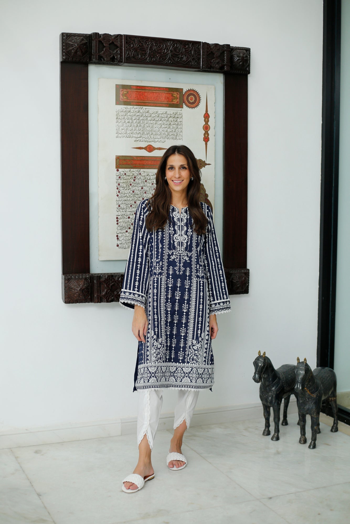 Navy Blue Embroidered Kurta