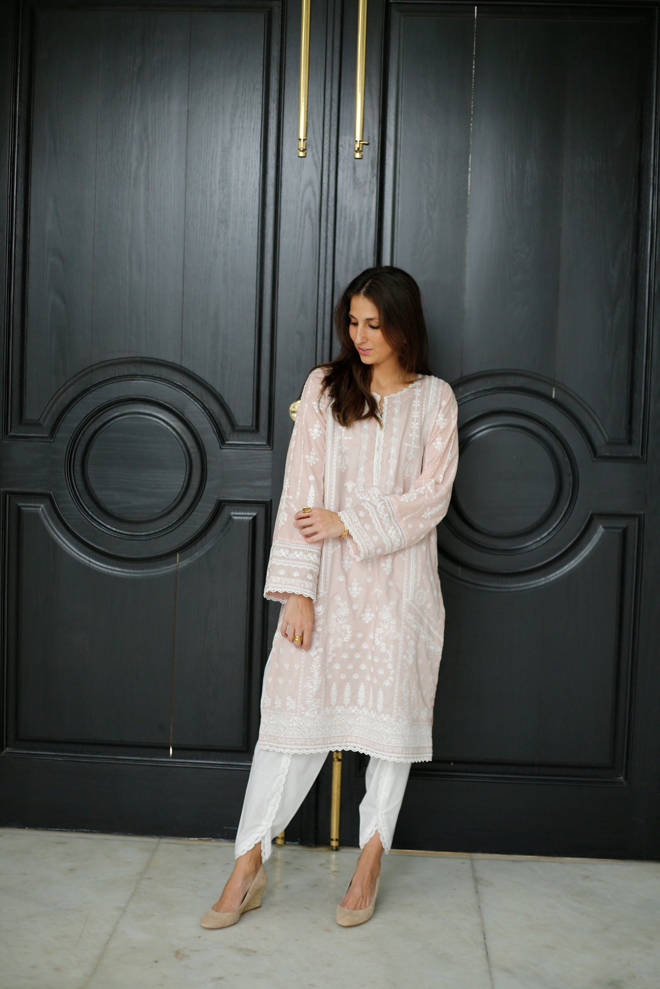 Pastel Pink Embroidered Kurta