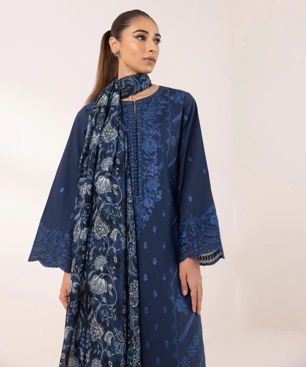 Sapphire 3 Piece Embroidered Cambric Suit U3PEST24V527 Intermix Collection 2024