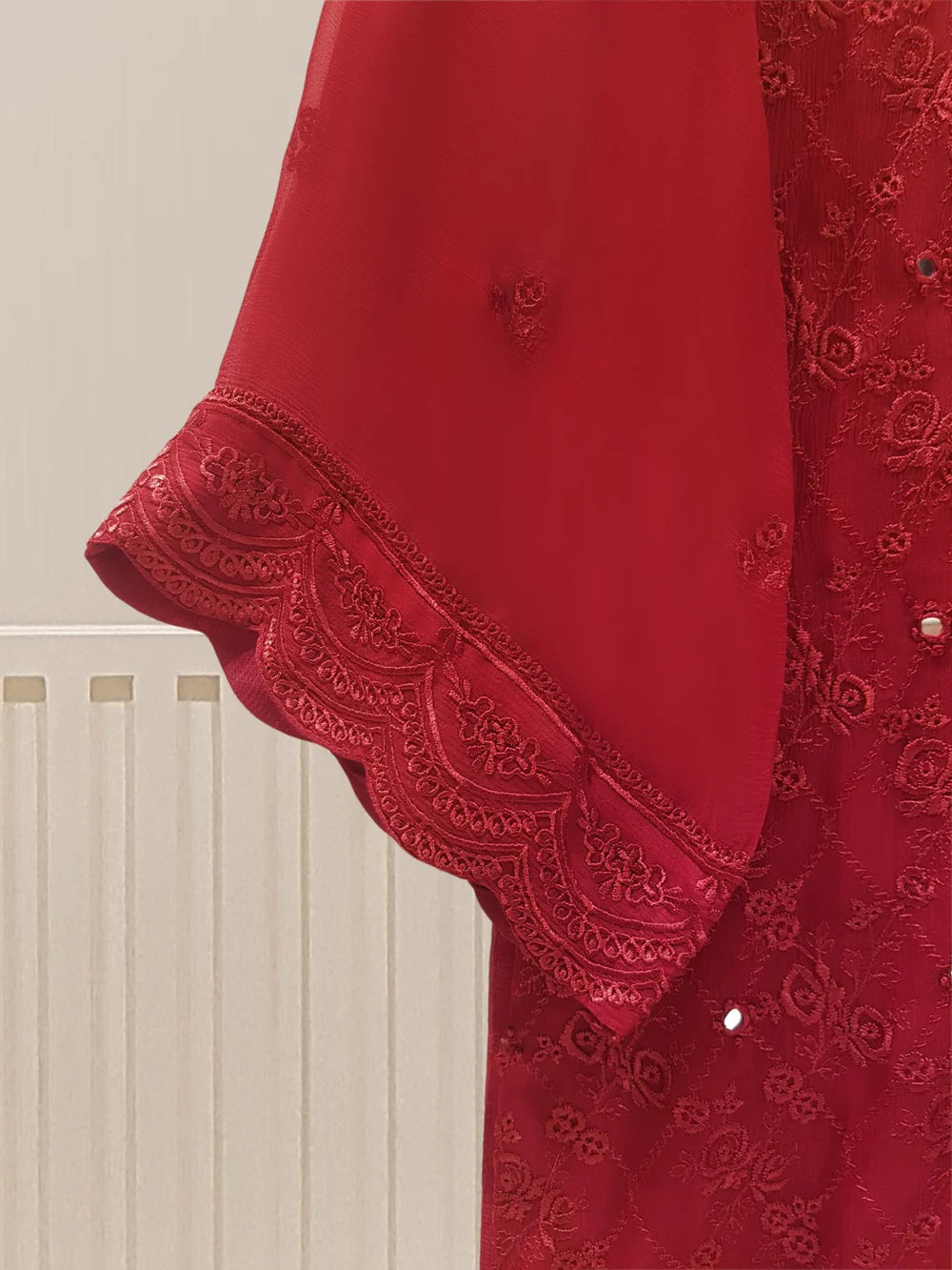 PURE CHIFFON HAND EMBROIDERED SHIRT AND PANTS S107104