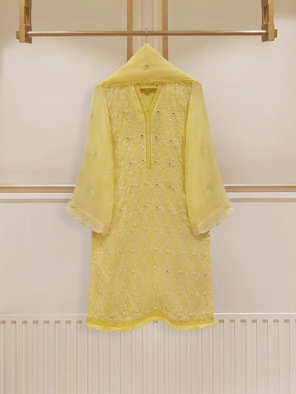 TWO PIECE 100% PURE CHIFFON EMBROIDERED S107092