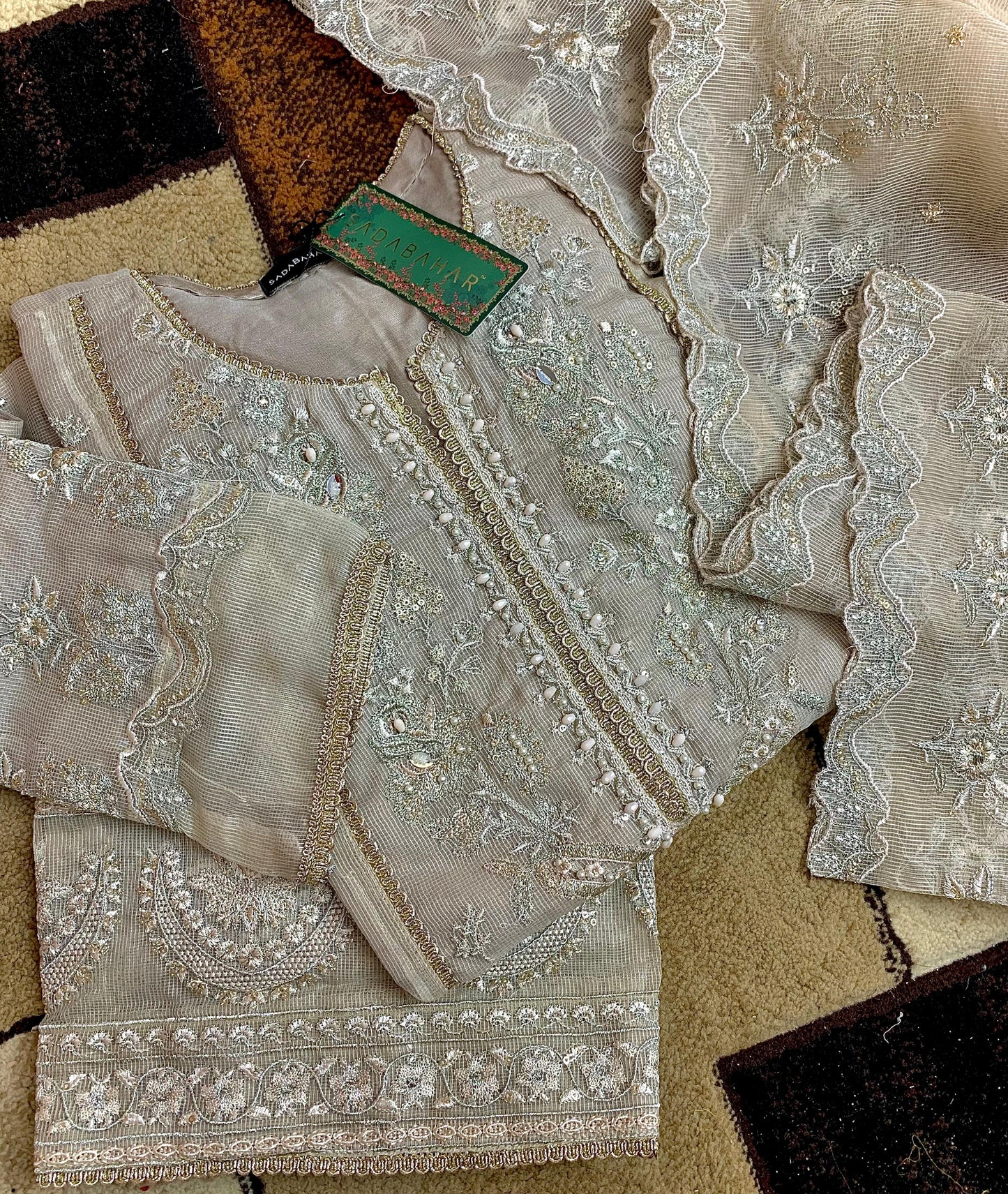 2PCS SHIRT & DUPATTA OFFWHITE NET SUIT SB-008 - SADA BAHAR