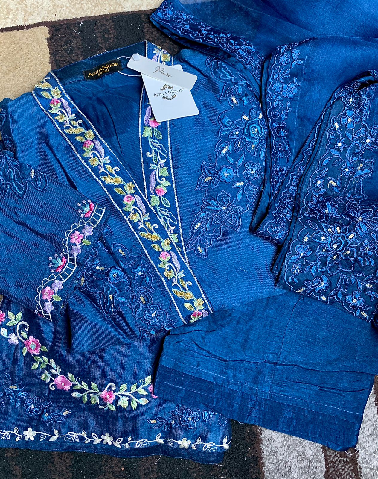 Aghanoor Clearance Sale Silk Net Shirt, Pant & Dupatta S111019
