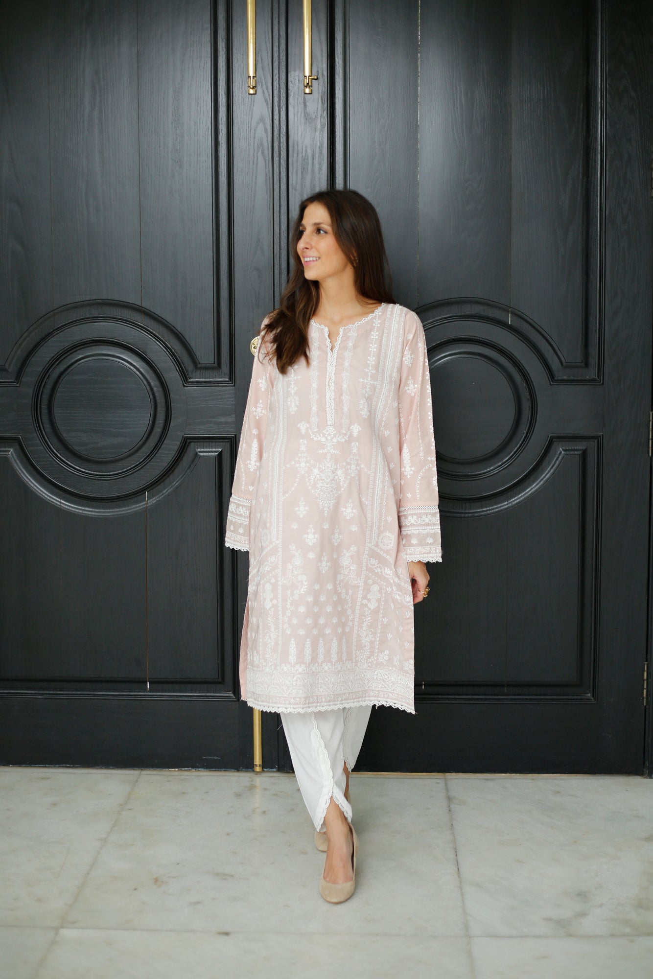 Pastel Pink Embroidered Kurta