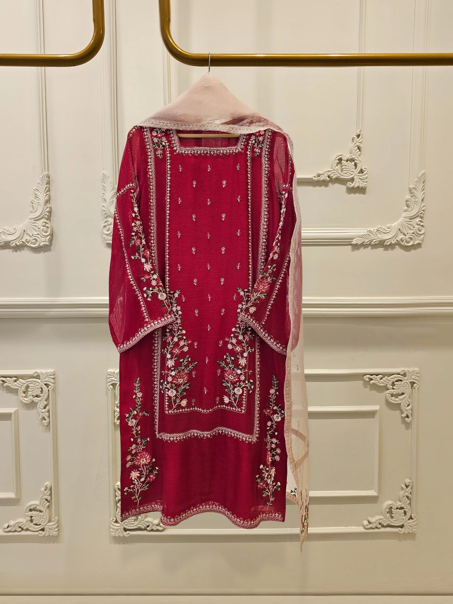 3 Piece- Pure Cotton Net Embroidered Suit S111589