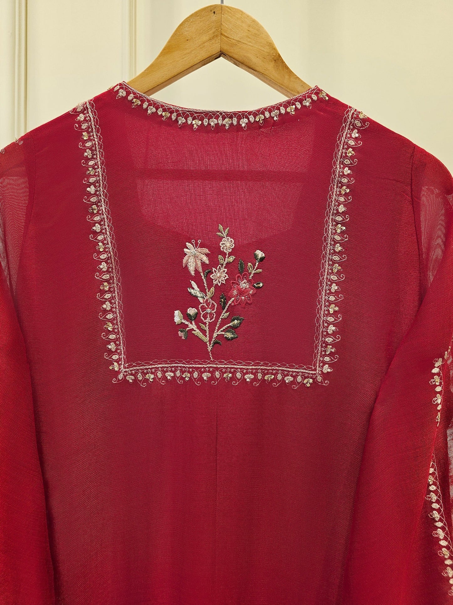 3 Piece- Pure Cotton Net Embroidered Suit S111589