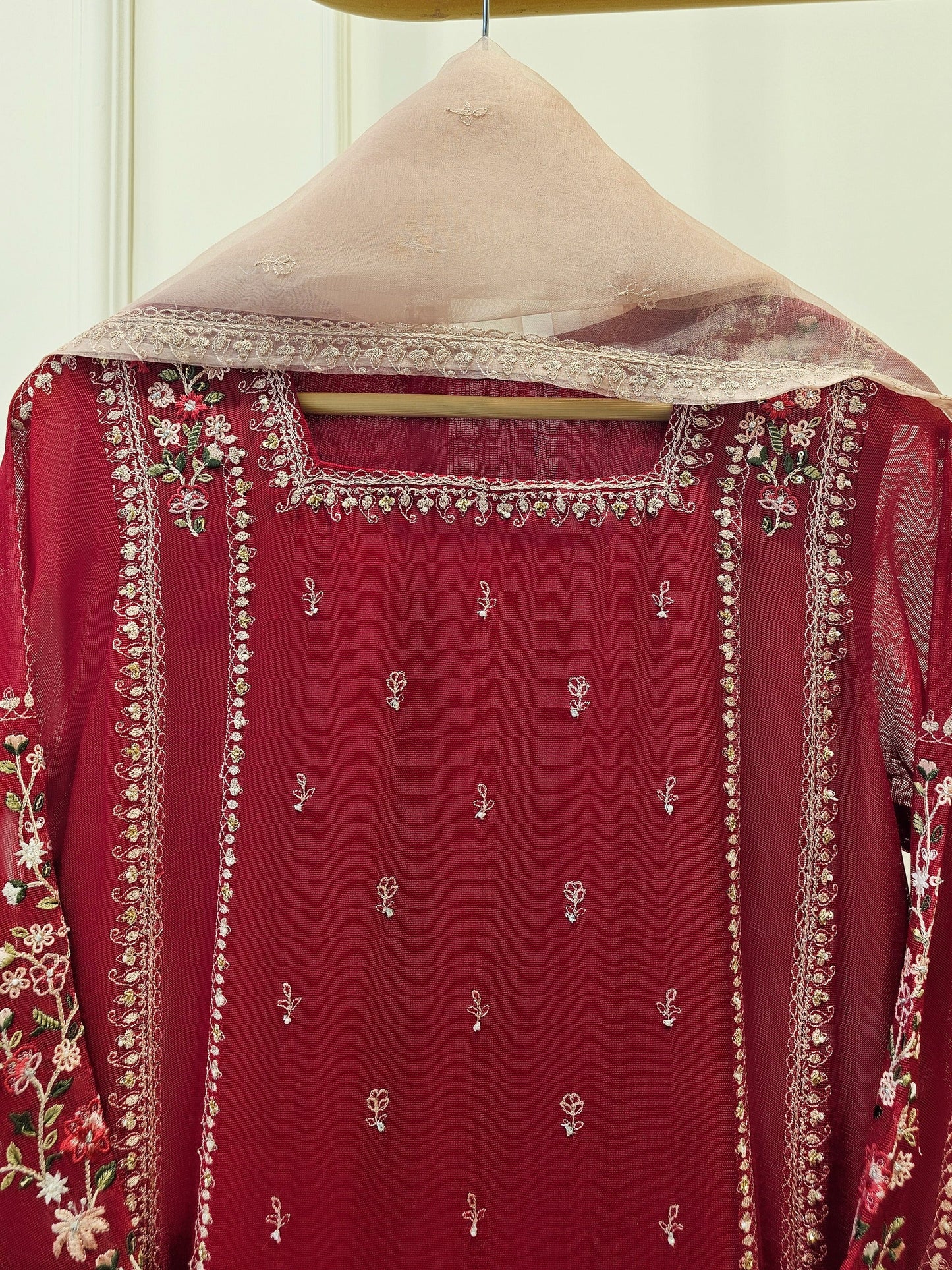 3 Piece- Pure Cotton Net Embroidered Suit S111589