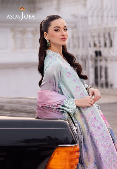 AJRS-07 DIGITALLY PRINTED EMBROIDERED BLENDED SILK 3 PCS