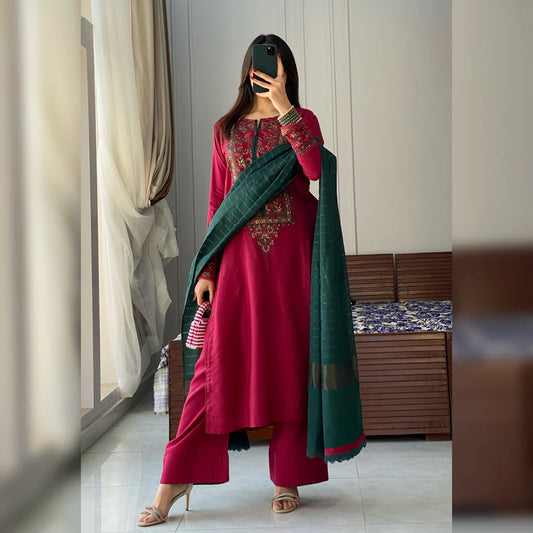 Pink Embroidered 3PC