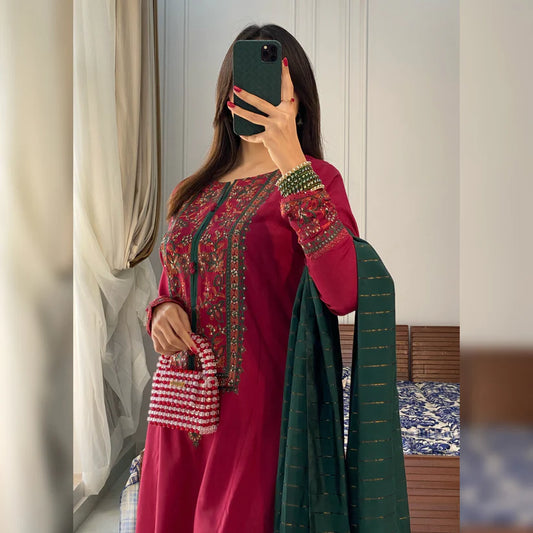 Pink Embroidered 3PC