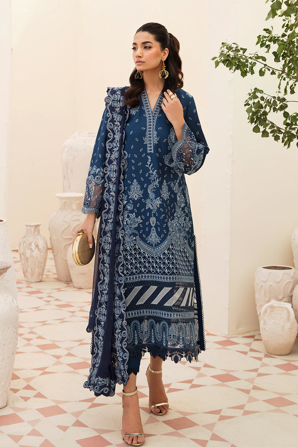 Azure-Chikankari Festive Lawn '23-AFROZEH