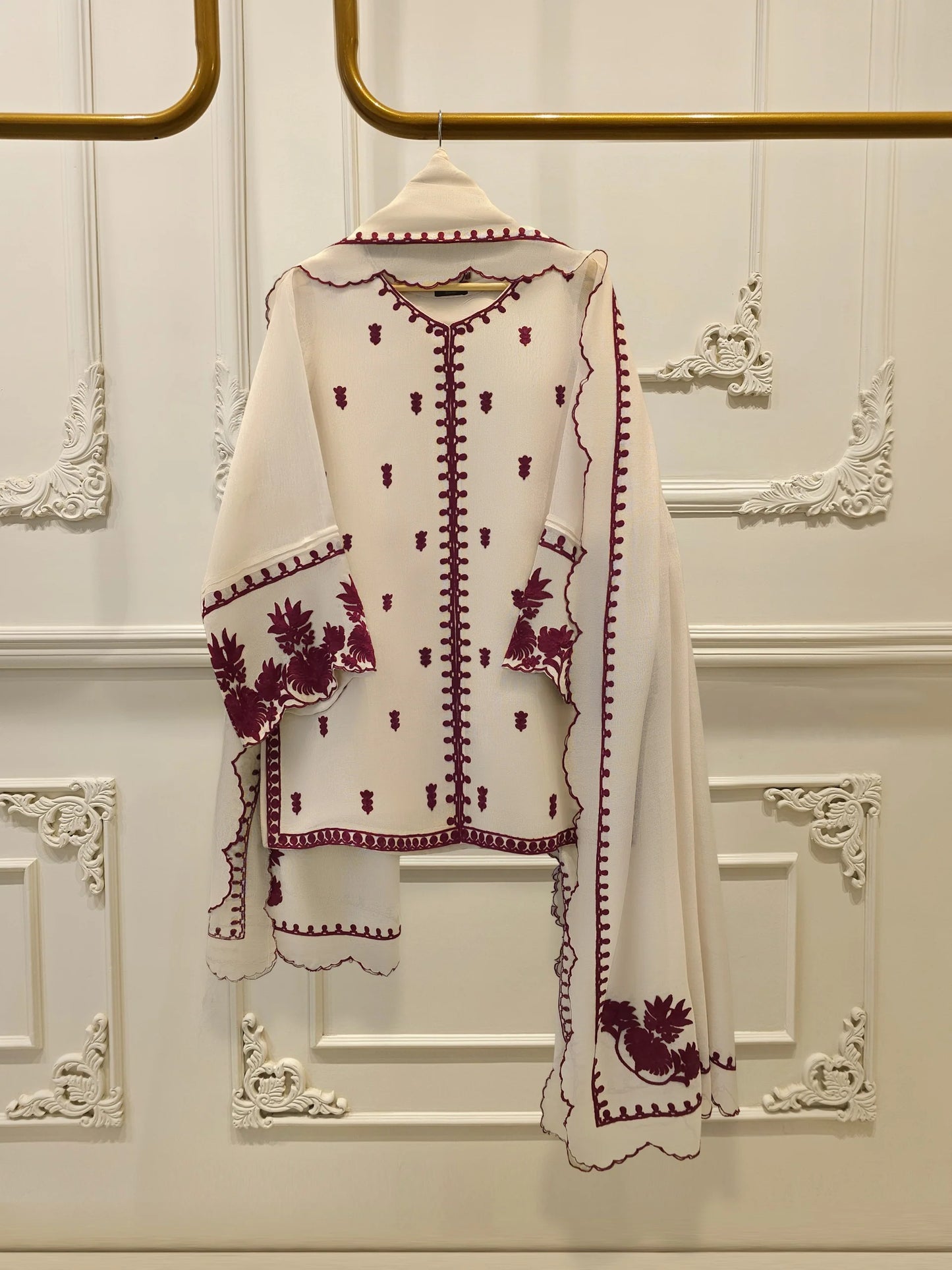 3 Piece - Pure Embroidered Cotton Net Suit S111971