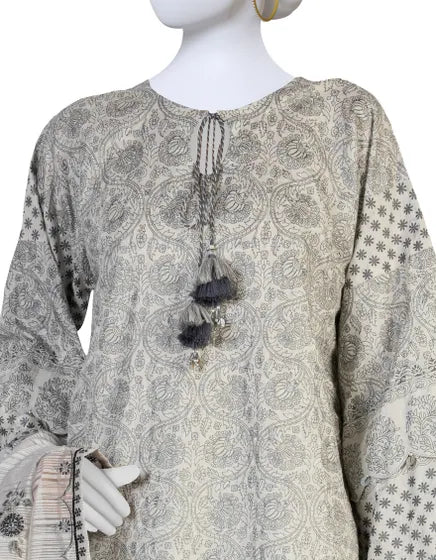 GREY LAWN UNSTITCHED 3PC | JLAWN-S-23-242 NEENA