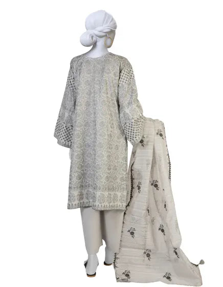 GREY LAWN UNSTITCHED 3PC | JLAWN-S-23-242 NEENA