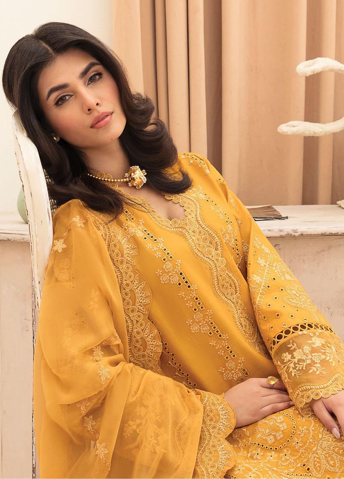 Afrozeh Embroidered Lawn Suits Unstitched 3 Piece AF23FC AL-23-V3-03 Goldenrod - Festive Collection