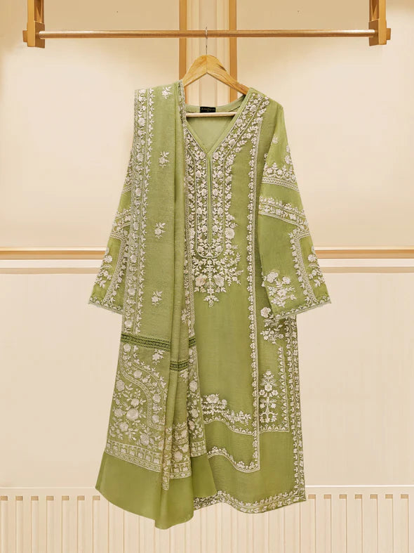 3 PIECE - PURE COTTON NET EMBROIDERED SUIT S109368