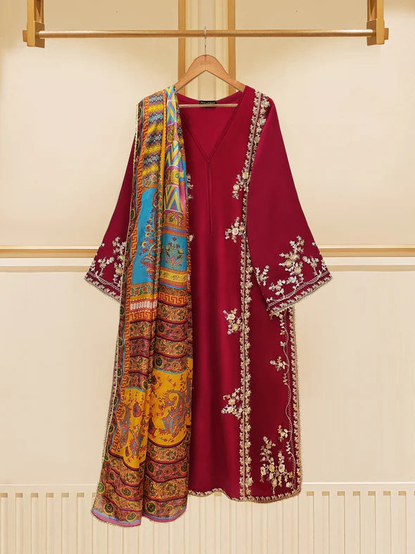 3 PIECE - PURE RAW SILK EMBROIDERED SUIT S109507