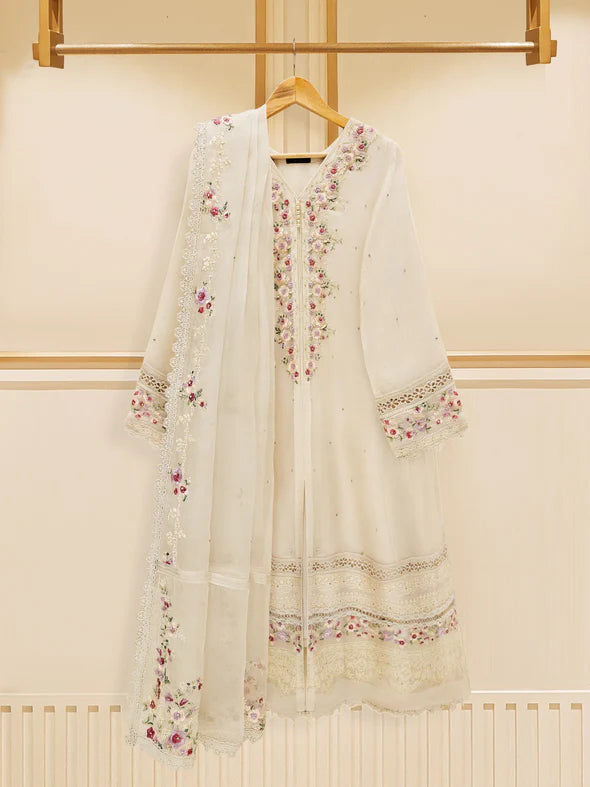 3 PIECE - PURE COTTON NET EMBROIDERED SUIT S109220