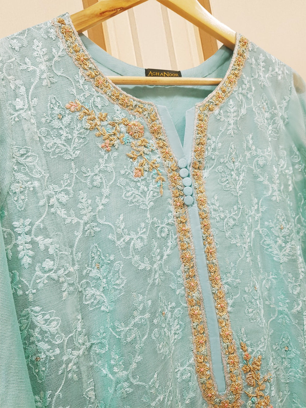 3 PIECE - PURE COTTON NET EMBROIDERED SUIT S108736