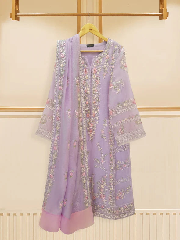 3 PIECE - PURE COTTON NET EMBROIDERED SUIT S109089