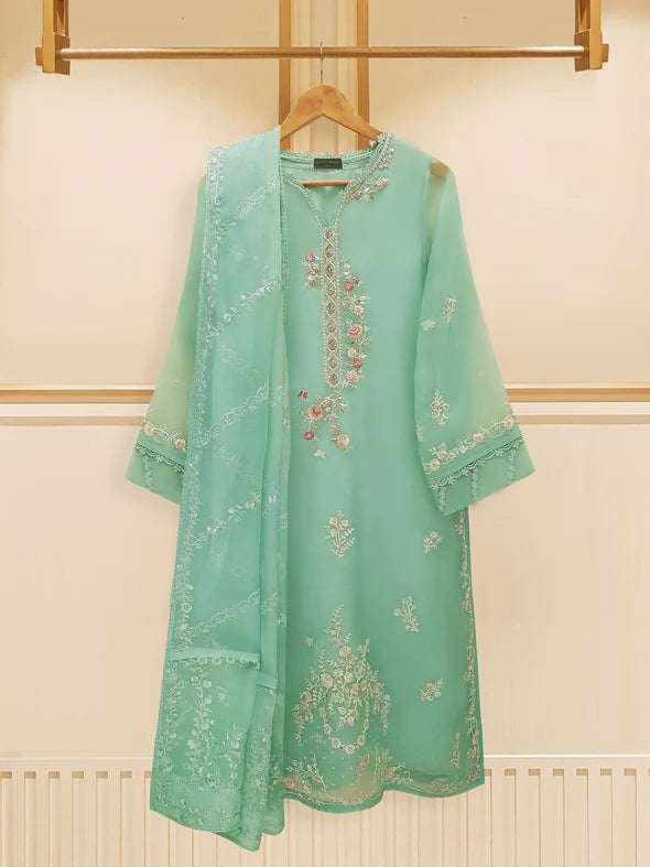 3 PIECE - PURE ORGANZA EMBROIDERED SUIT S109000