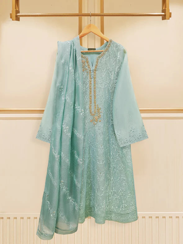 3 PIECE - PURE COTTON NET EMBROIDERED SUIT S108736