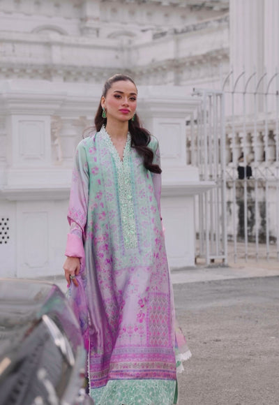 AJRS-07 DIGITALLY PRINTED EMBROIDERED BLENDED SILK 3 PCS