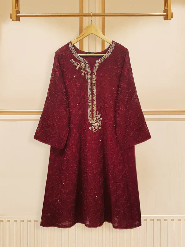 3 PIECE - PURE COTTON NET EMBROIDERED SUIT S108750