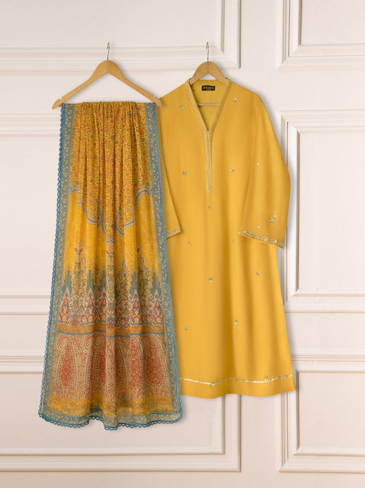 3 Piece- Pure Cotton Net Embroidered Suit S111215