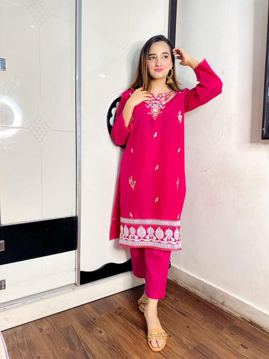 DARK PINK 2pc Embroidered Cotton  Suit AFSANEH CTN-013