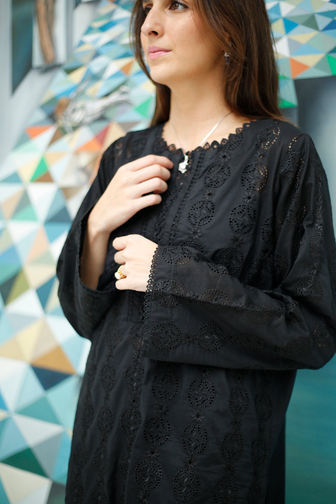 Black Schiffli Kurta