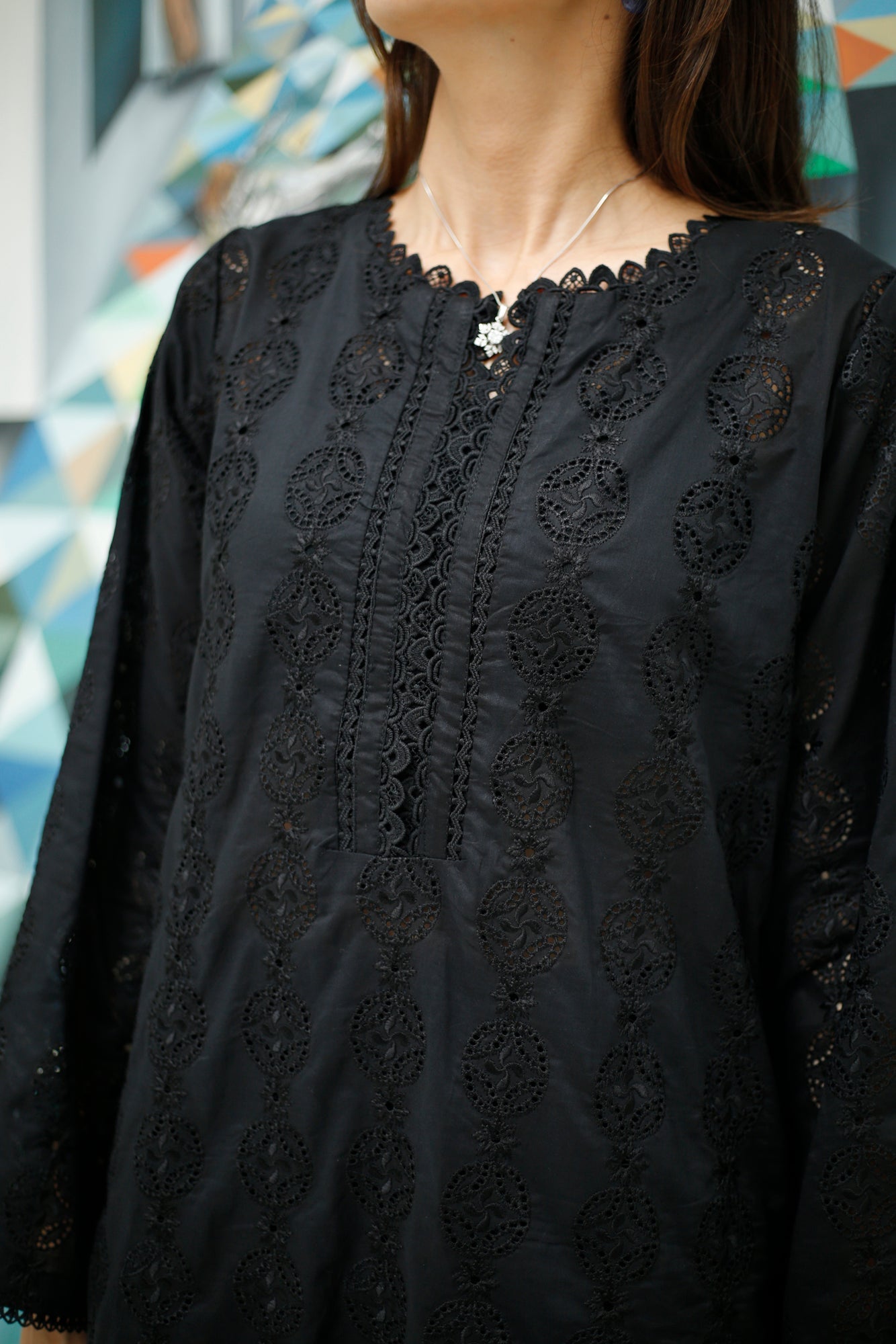 Black Schiffli Kurta