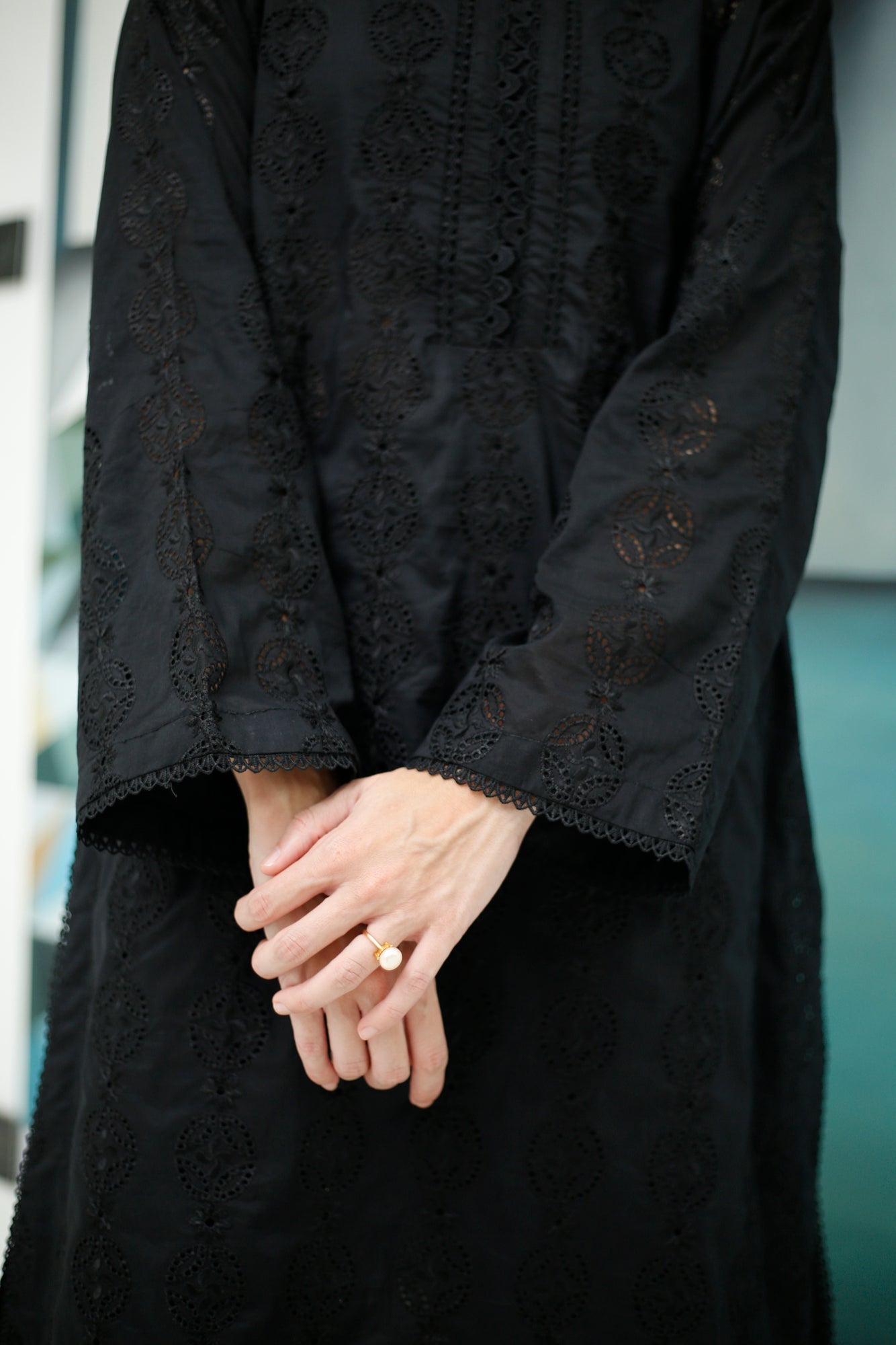 Black Schiffli Kurta