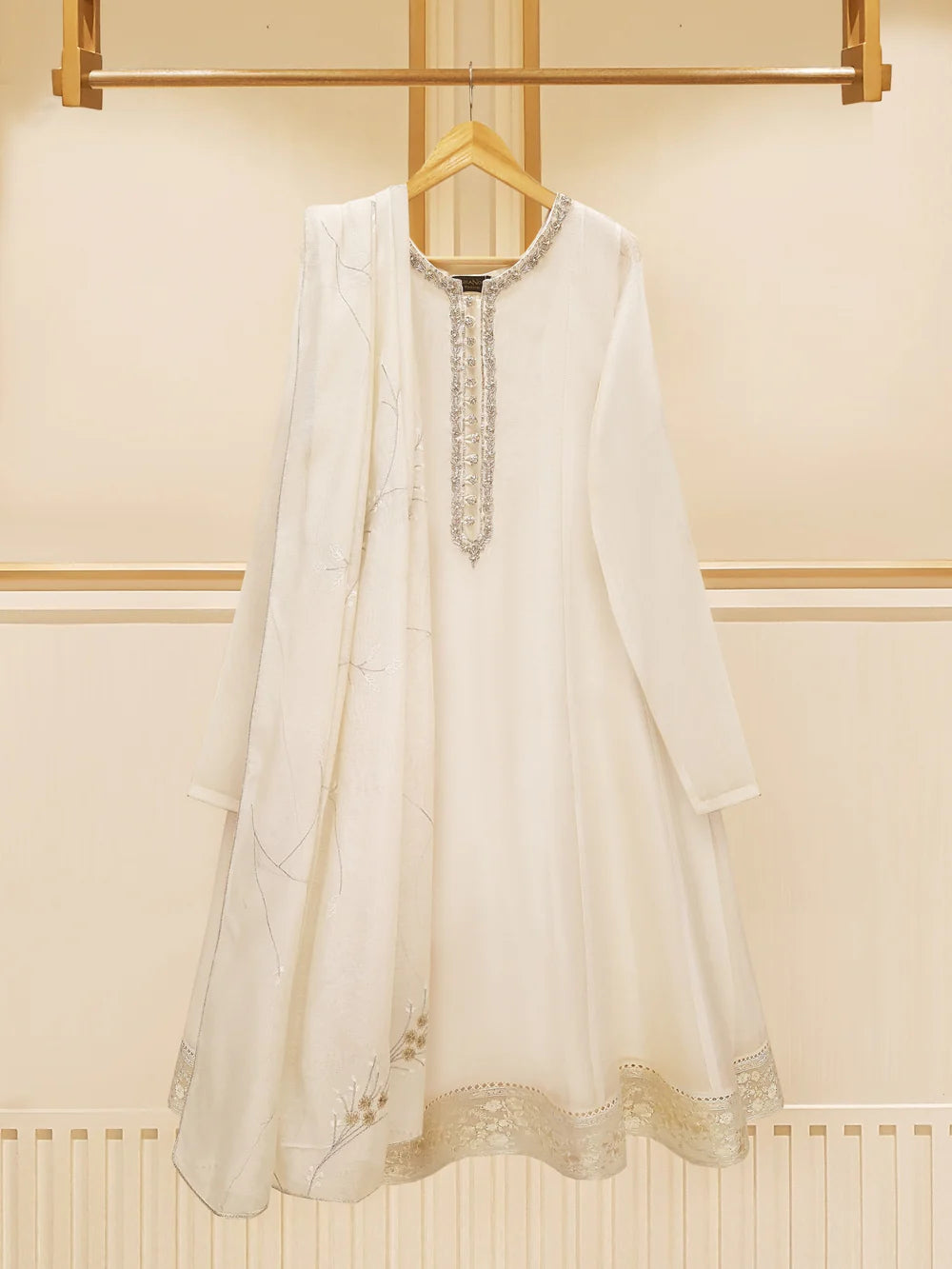 3 PIECE - PURE COTTON NET EMBROIDERED FROCK S109105