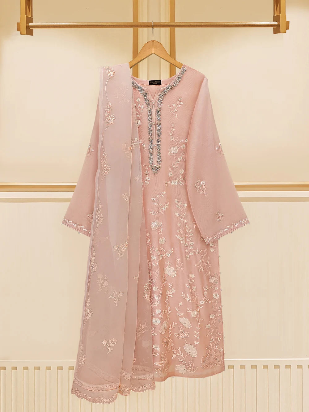 3 PIECE - PURE COTTON NET EMBROIDERED SUIT S109485