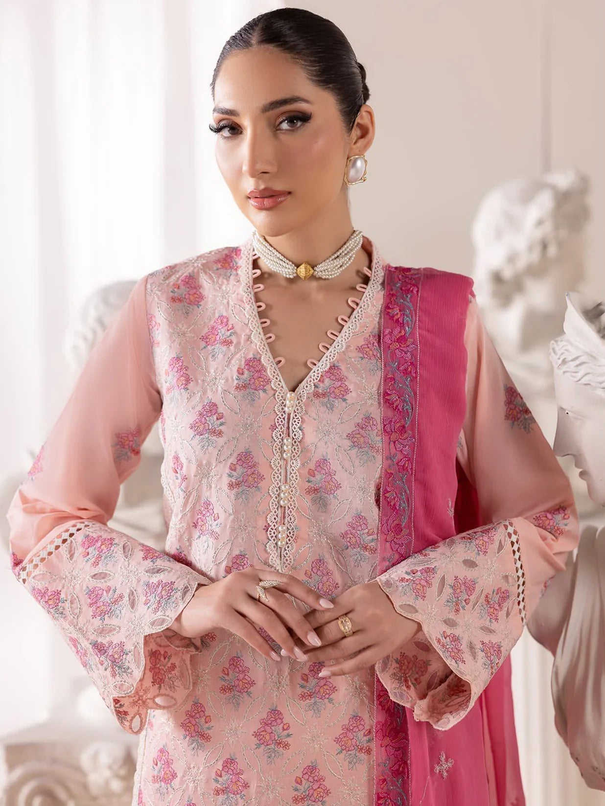 RajBari Premium Embroidered Lawn Unstitched 3Pc Suit D-02