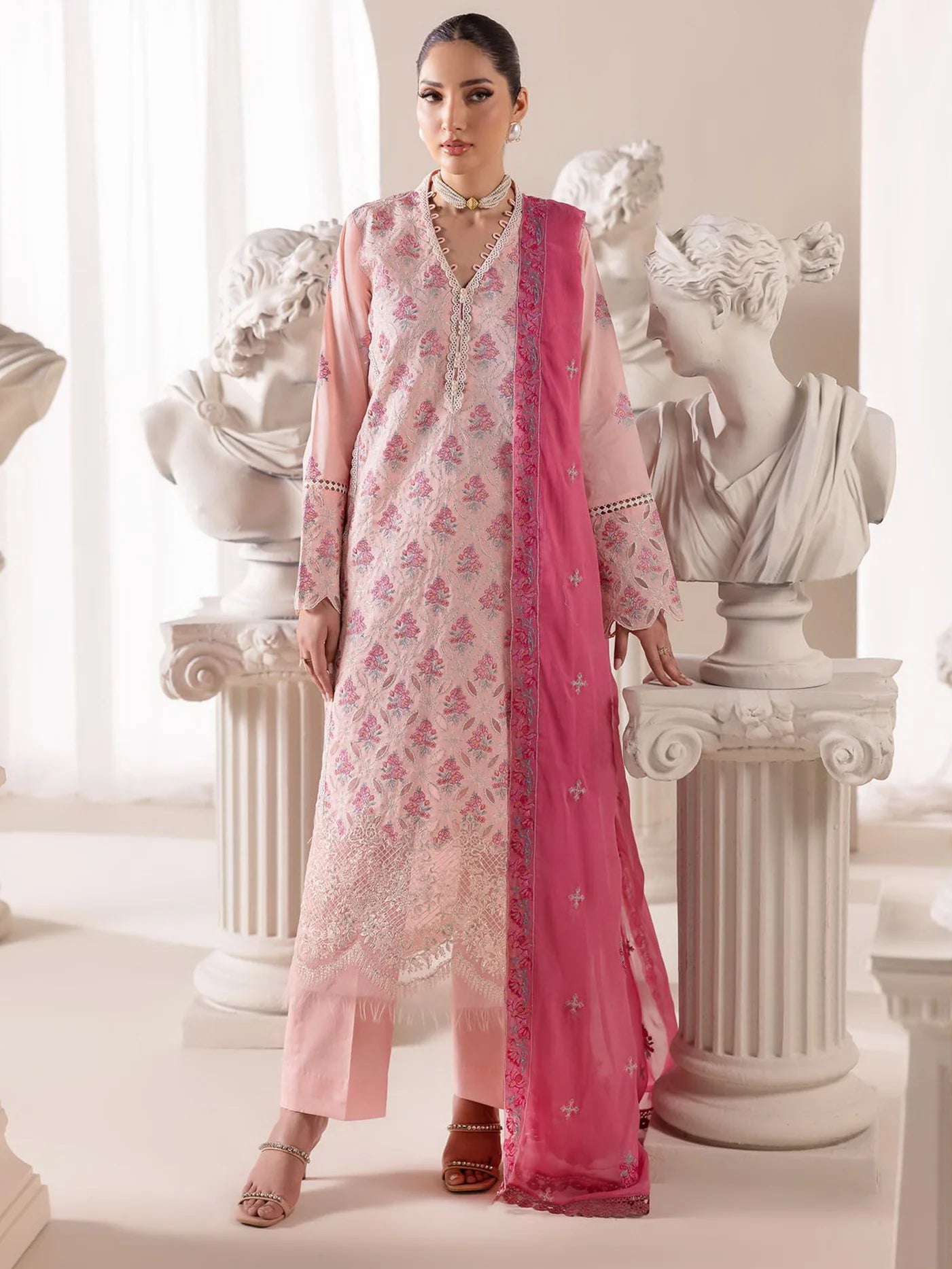 RajBari Premium Embroidered Lawn Unstitched 3Pc Suit D-02