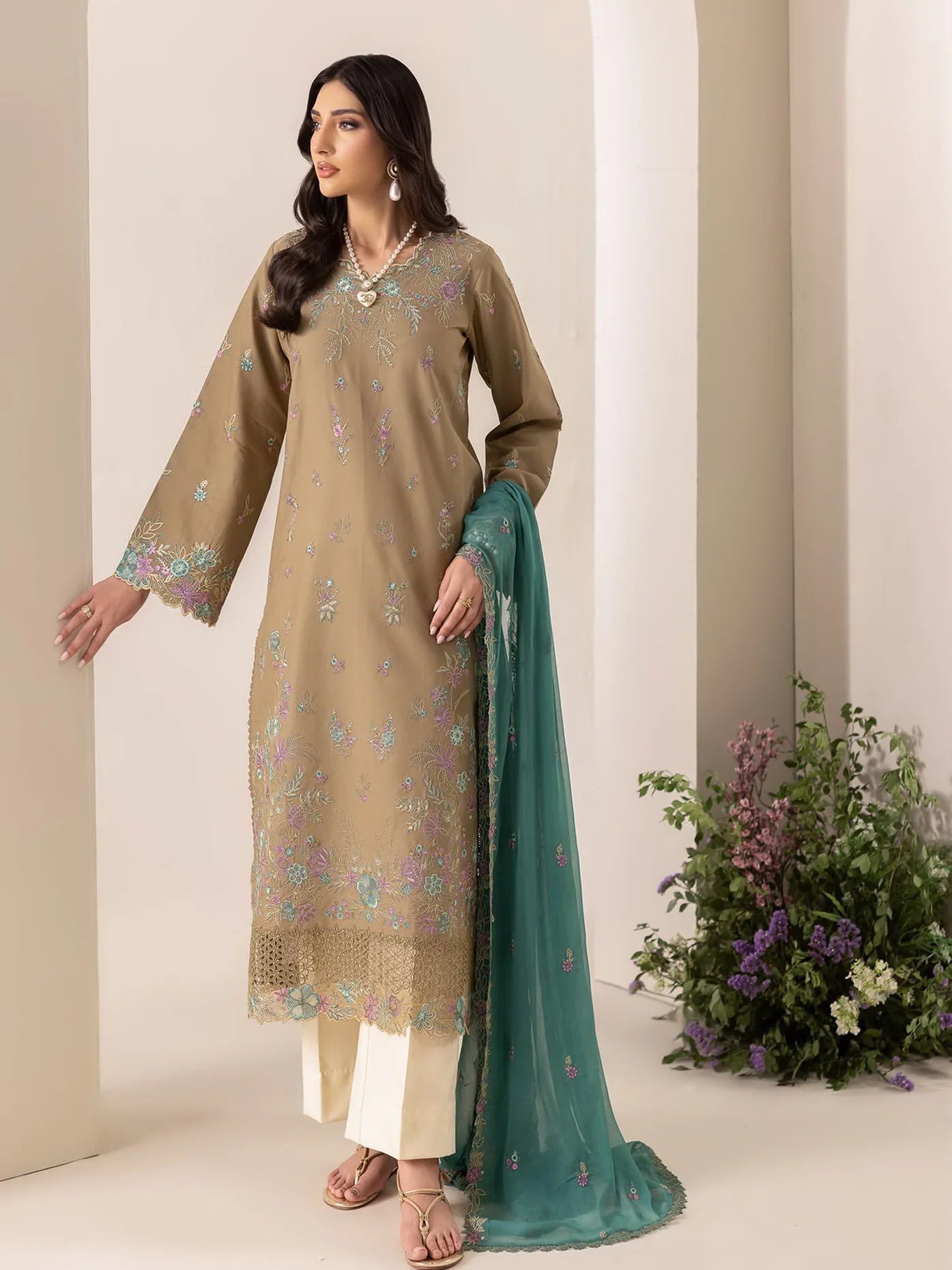 RajBari Premium Embroidered Lawn Unstitched 3Pc Suit D-03